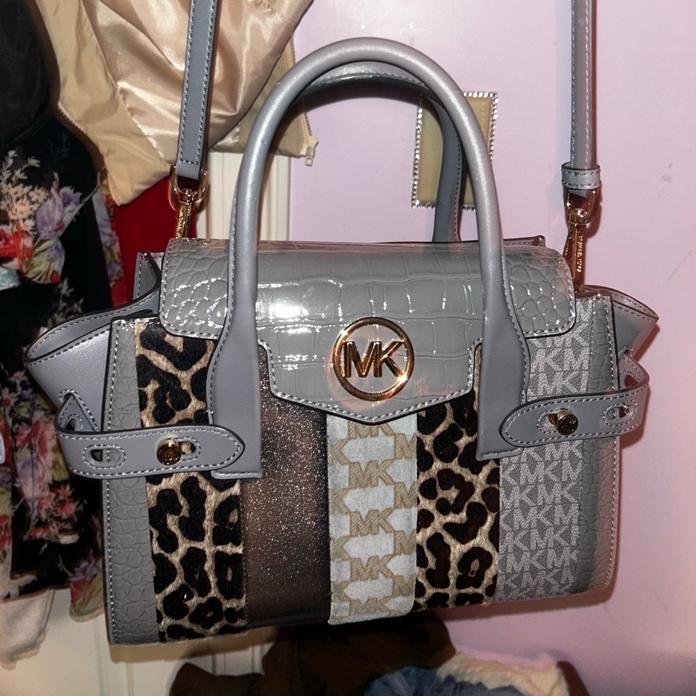 Michael Kors Gray and Brown Satchel with Textured Design